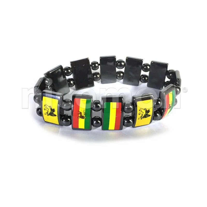 Best bangle bracelets with clear acrylic for a modern, transparent design-Lion Of Judah Weed Of Wisdom Ganja Hematite Rasta Bracelet Wrist Band Reggae RGY