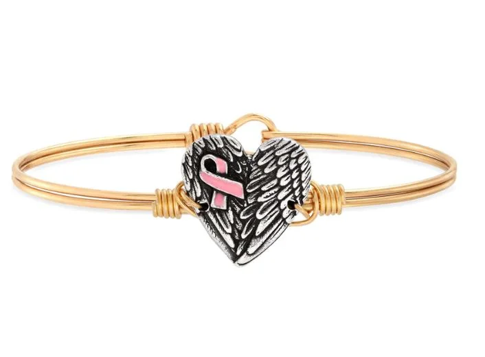 Best bangle bracelets with pearls and crystals for a glamorous and sophisticated look-Luca and Danni Breast Cancer Angel Wing Bracelet Gold