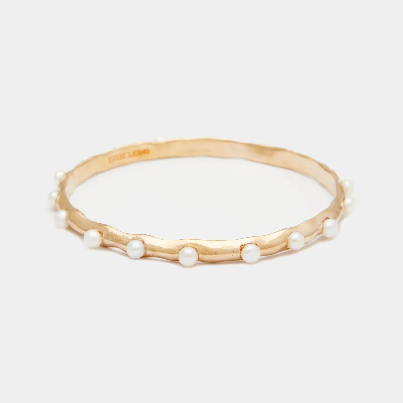 Best bangle bracelets with pastel enamel for a soft and delicate aesthetic-Lulu Pearl Bangle in Gold