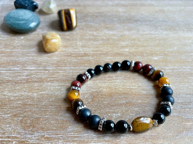 Gold bangle bracelets for women with a minimalist and sleek design-Masculine Line || Tiger's Eye, Red Tiger's Eye, Matte Onyx & Onyx Beaded Bracelet