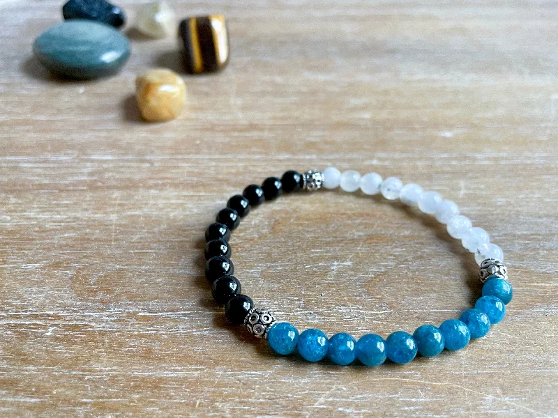 Best bangle bracelets with braided designs for a textured and sophisticated look-Masculine Line || Apatite, Black Tourmaline & Rainbow Moonstone 6mm Beaded Bracelet