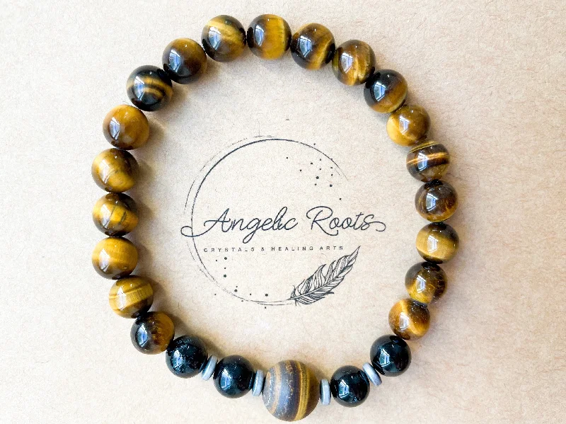 Best bangle bracelets with gold-filled material for an affordable luxury option-Masculine Line || Matte Tiger's Eye, Tiger's Eye & Black Tourmaline Bracelet