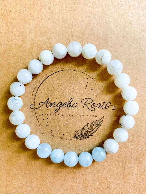 Best bangle bracelets with animal motif designs for a quirky, fun accessory-Moonstone & Aquamarine Beaded Bracelet || Reiki Infused