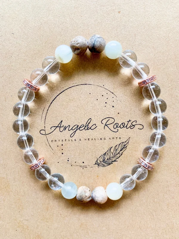 Best bangle bracelets with adjustable sizes for a comfortable and perfect fit-Moonstone, Druzy Quartz & Clear Quartz Beaded Bracelet || Reiki Infused