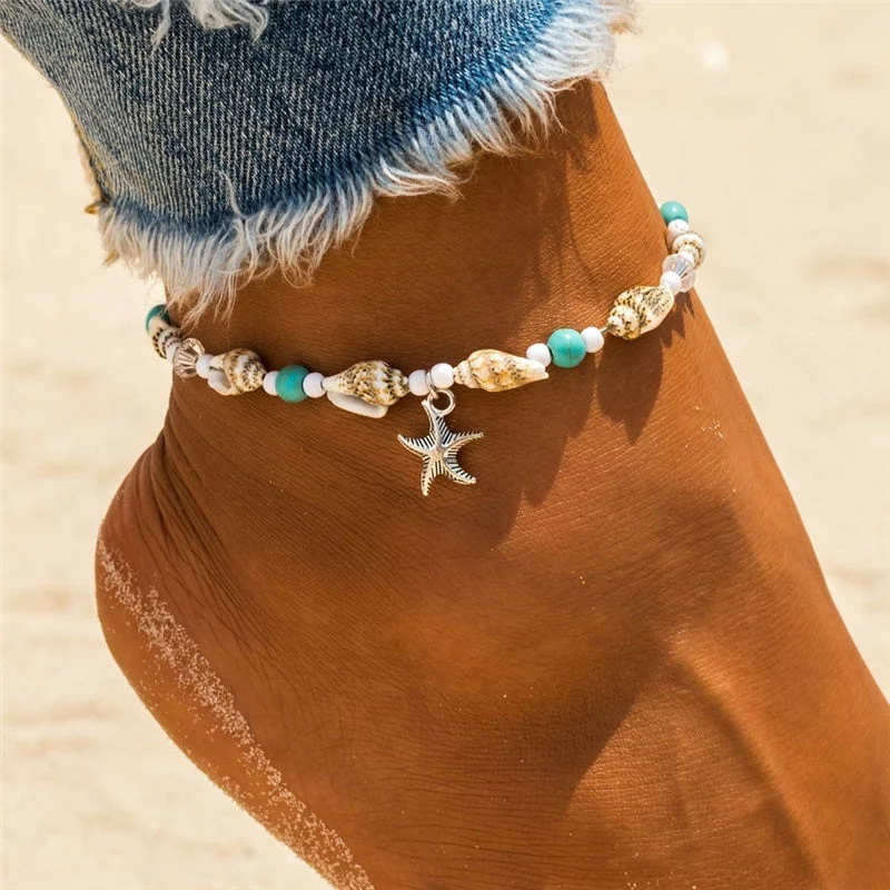 Best bangle bracelets with crystal accents for added sparkle and glamour-Beach Anklet | Beaded Anklet | Shell Beads Starfish Anklet | Bohemian Anklet | Boho Foot Chain | Women Foot Bracelet | Women Ankle Bracelet