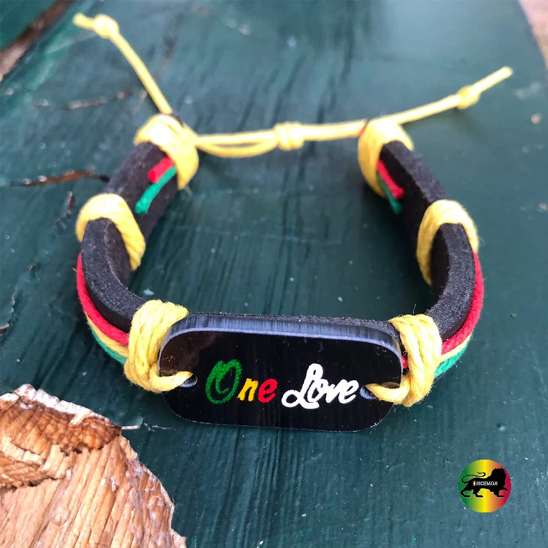 Best bangle bracelets with natural wood for a unique and earthy aesthetic-One Love Rasta Faux Leather Wrist Cuff Wrist Bracelet Hippie Bob Reggae IRIE