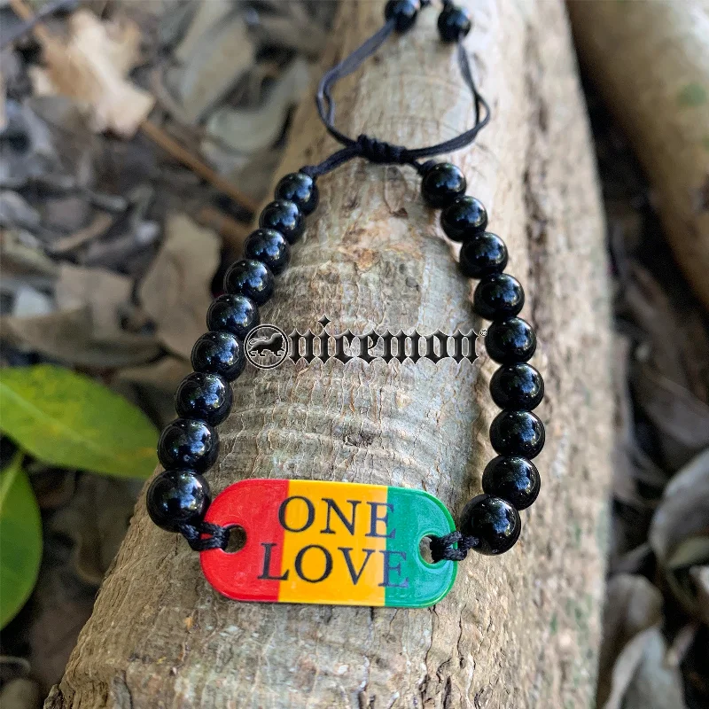 Best bangle bracelets with gold-plated finishes for an affordable luxury option-One Love Wrist Tag Emblem Wrist Bracelet Sweet Jamaica Bob Reggae Large Bead 5MM