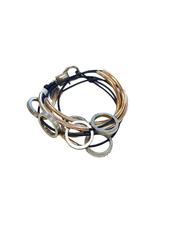 Stacked bangle bracelets with alternating textures for a dynamic, trendy look-Lizzy James Open Circles Wrap Bracelet/Necklace