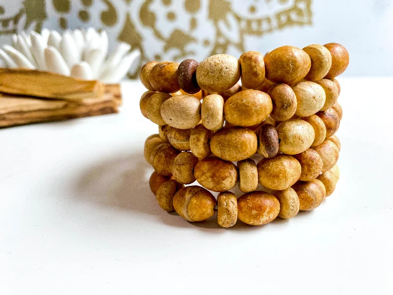 Simple bangle bracelets with open designs for a trendy and minimalist style-Palo Santo Wood Bracelet || Mixed Bead Peru