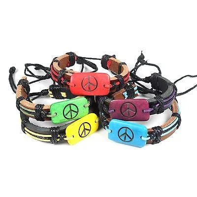 Wide bangle bracelets with boho-inspired patterns for a free-spirited design-Peace & Love Friendship Wrist Bracelet Hippie Peace Sign Love Flexable 1sz fit