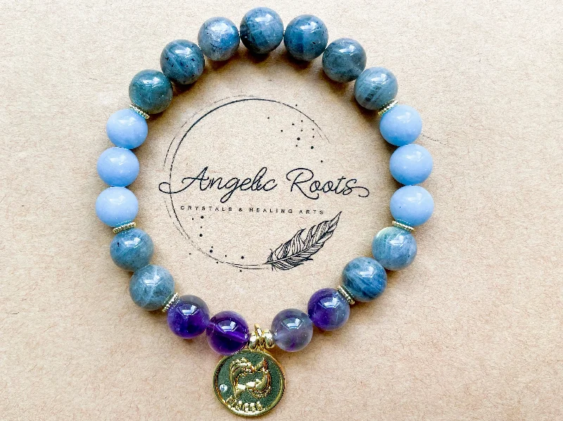 Best bangle bracelets with customizable charms for a personalized, unique piece-PISCES GOLD EDITION Amethyst, Labradorite, Angelite Beaded Bracelet || Reiki Infused