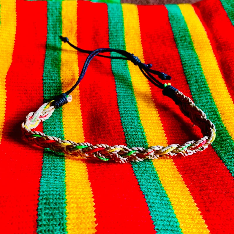 Stylish bangle bracelets with gemstone accents for a chic and modern look-Rasta Abaca Waxcord Bracelet Wrist Band Hippie Hawaii Negril Dub Ras Reggae RGY