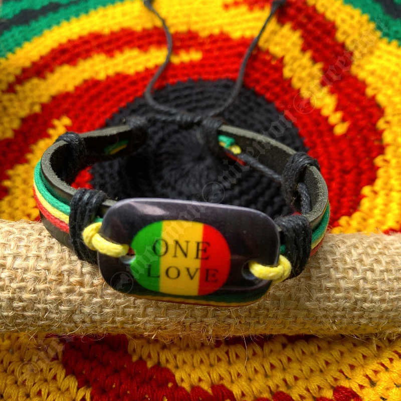 Best bangle bracelets with twisted rope designs for a textured, nautical-inspired look-One Love Emblem Wrist Bracelet Sweet Jamaica Bob Reggae RGY BAND ONE LOVE