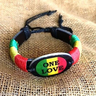 Oversized bangle bracelets with unique textures for a statement-making accessory-Rasta Fashion Bracelet Leather Wrist Cuff One Love Emblem Jamaica Reggae IRIE