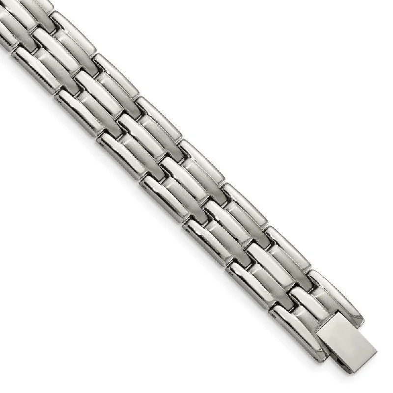 Bangle bracelets with braided leather straps for a chic, rustic vibe-Stainless Steel Brushed and Polished 8.5in Bracelet