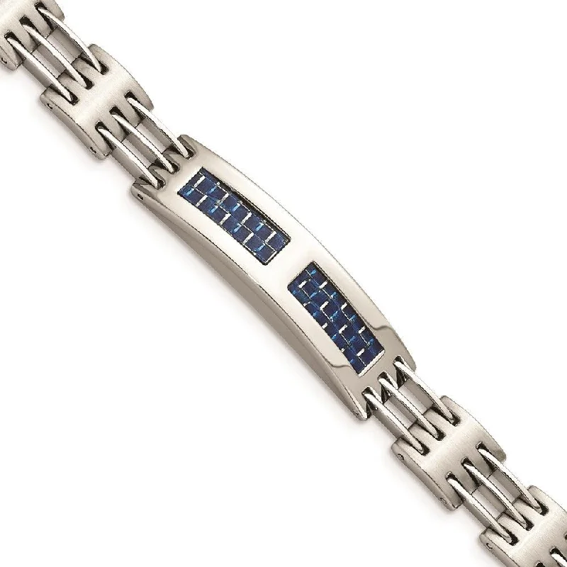 Best bangle bracelets with cubic zirconia inlays for affordable elegance and sparkle-Stainless Steel Brushed and Polished w/Blue Carbon Fiber Inlay Bracelet