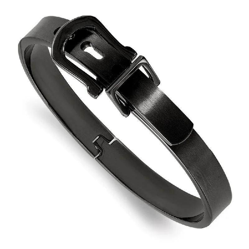 Best bangle bracelets with stacked designs for a trendy and fashionable look-Stainless Steel Brushed Black IP-plated Buckle Hinged Bangle