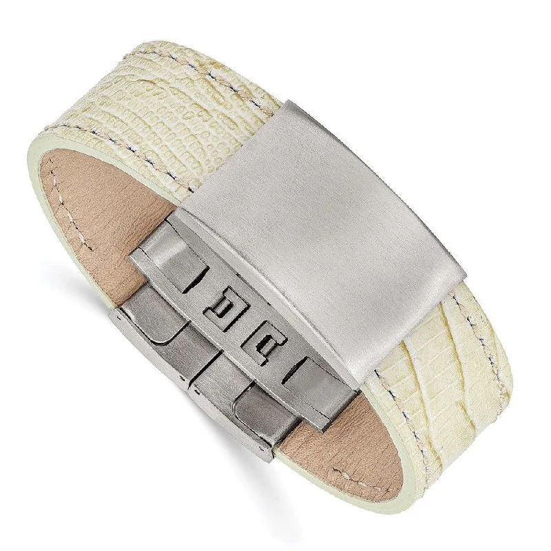 Best bangle bracelets with infinity symbols for a timeless and meaningful design-Stainless Steel Brushed White Leather ID Bracelet