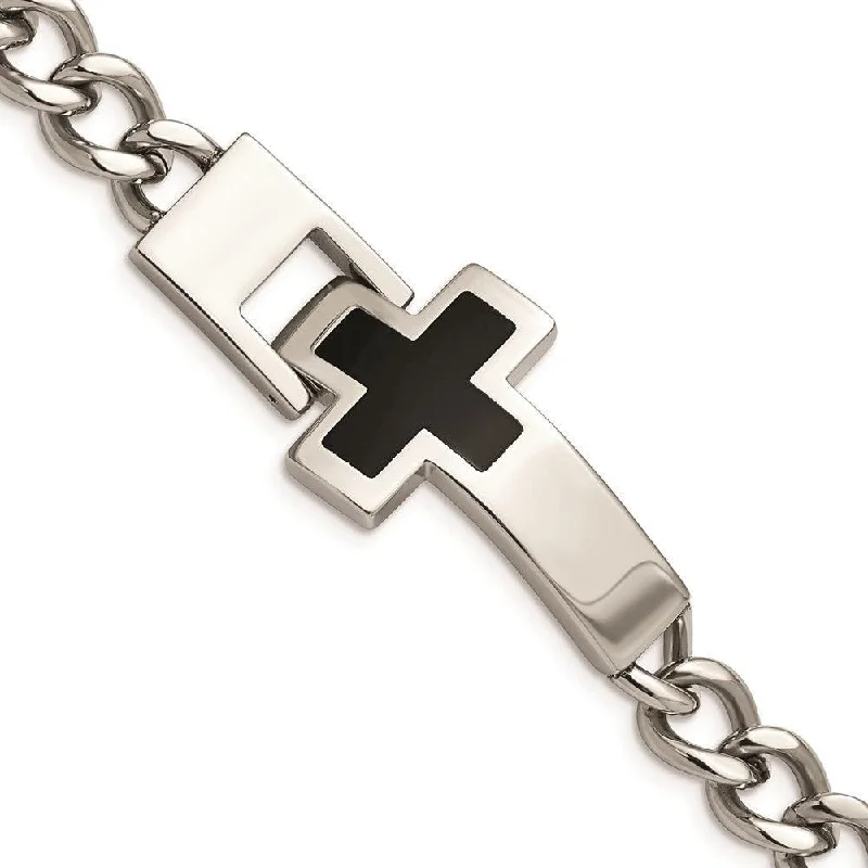 Best bangle bracelets with customizable charms for a personalized, unique piece-Stainless Steel Enameled Cross 9.25in Bracelet