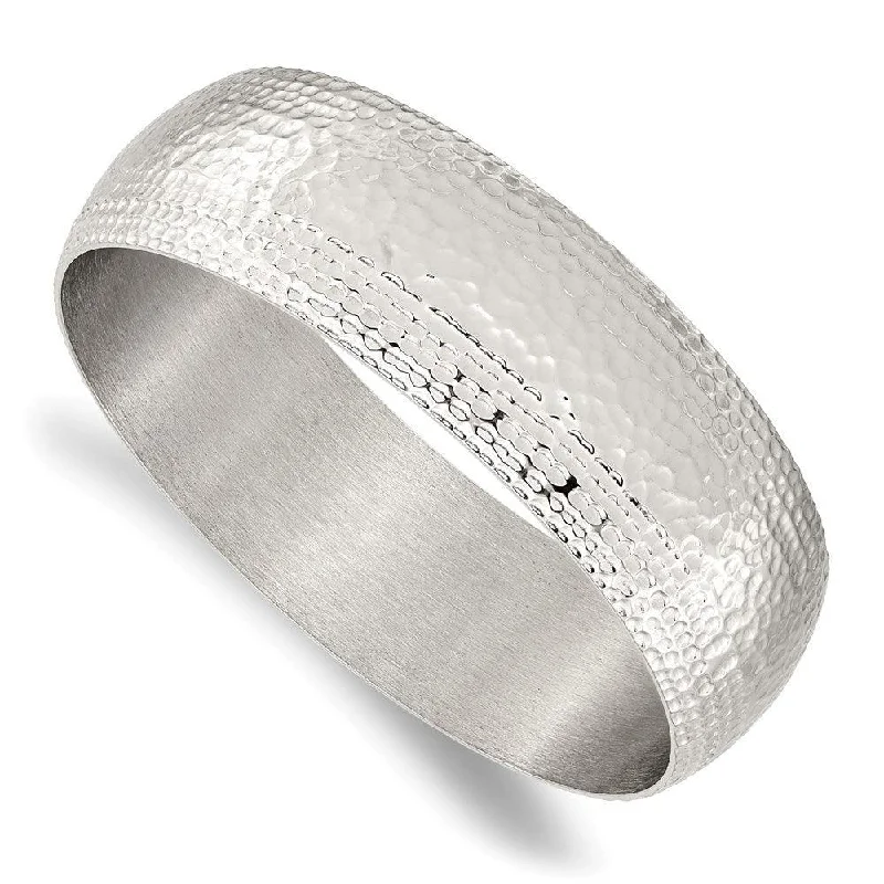 Bold bangle bracelets with textured finishes for a dynamic and modern style-Stainless Steel Polished and Brushed Hammered Bangle