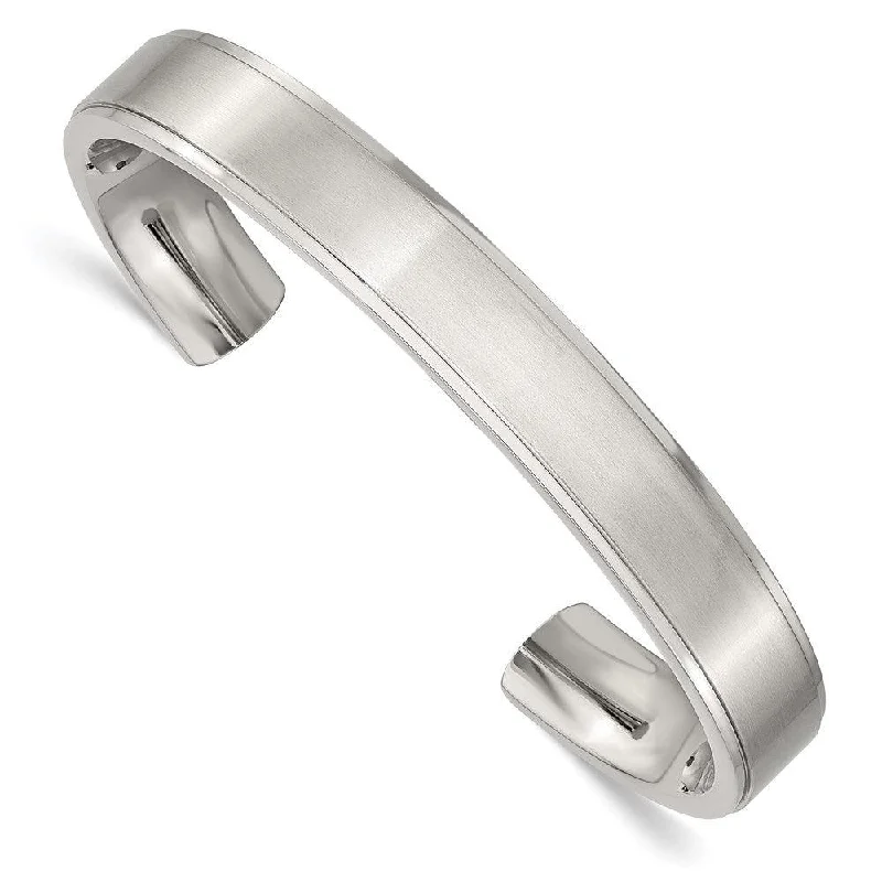 Gold bangle bracelets for women with a minimalist and sleek design-Stainless Steel Polished and Brushed Ridged Edge Bangle