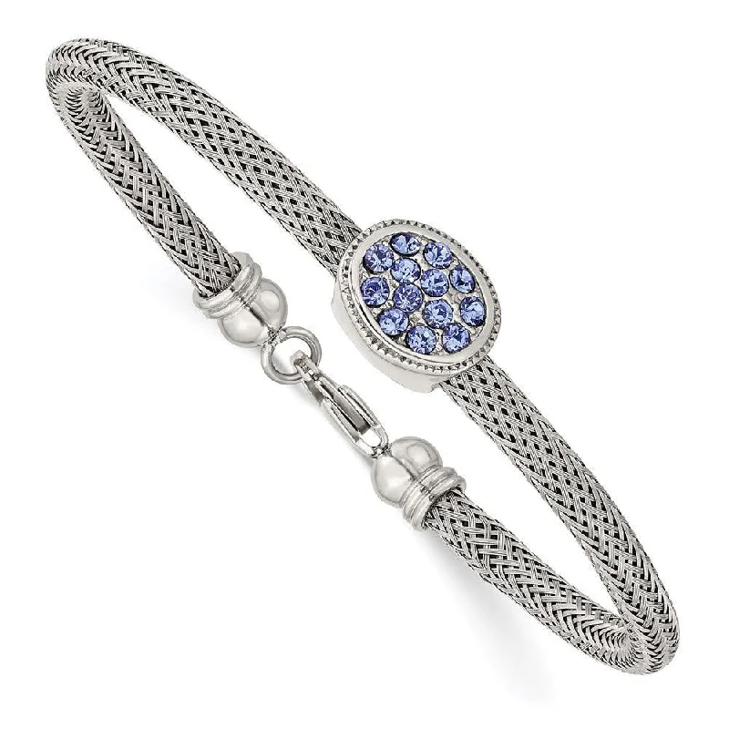 Luxury bangle bracelets with diamond accents for a sparkling, high-end accessory-Stainless Steel Polished and Textured Blue Crystal 7.25 in. Bracelet