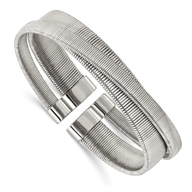 Oversized bangle bracelets with unique textures for a statement-making accessory-Stainless Steel Polished and Textured Moveable Cuff Bangle