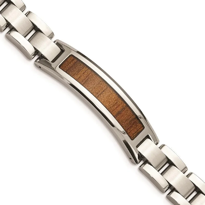 Best bangle bracelets with stacked designs for a trendy and fashionable look-Stainless Steel Polished/Brushed Wood Inlay Enameled Bracelet