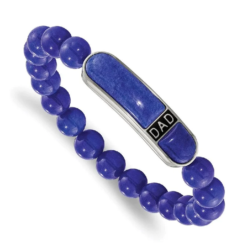 Oversized bangle bracelets with unique textures for a statement-making accessory-Stainless Steel Polished Enameled Lapis Beaded Dad Stretch Bracelet