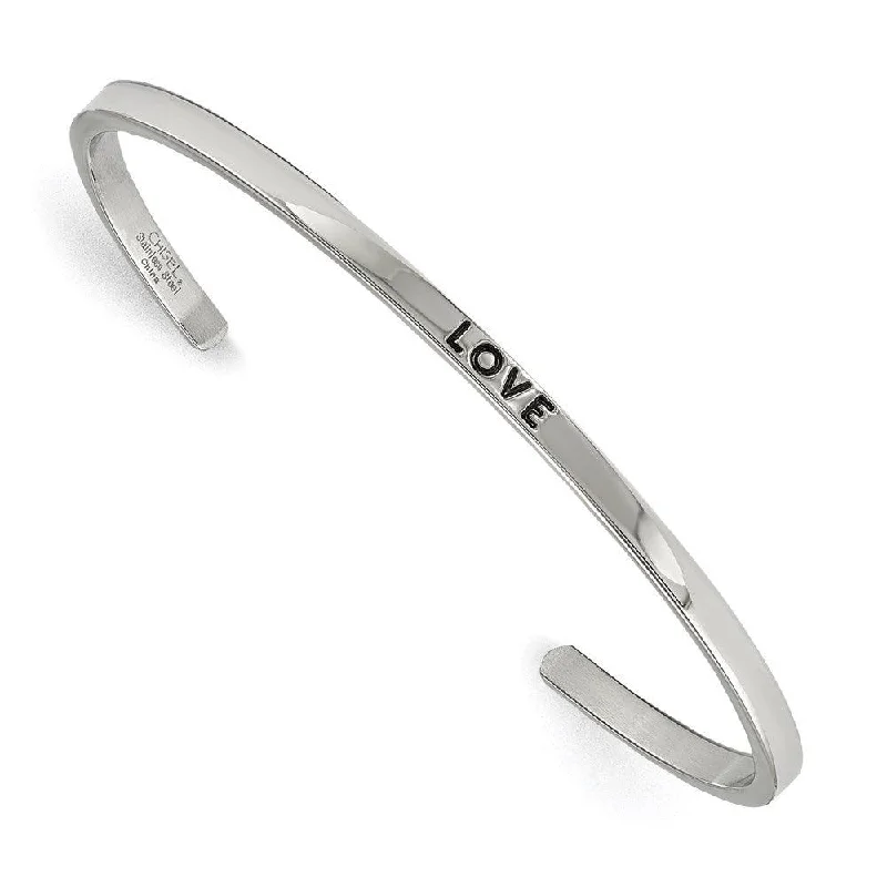 Best bangle bracelets with engraved initials for a personalized and meaningful gift-Stainless Steel Polished Love CZ 3mm Cuff Bangle