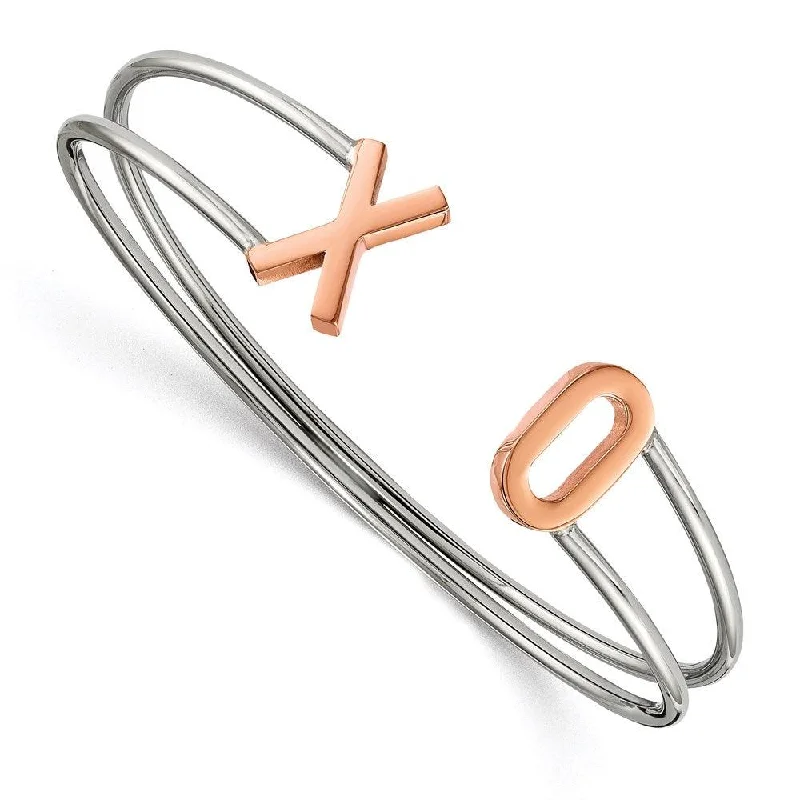 Unique bangle bracelets with colorful enamel designs for a vibrant and playful look-Stainless Steel Polished Rose IP-plated XO Flexible Cuff Bangle