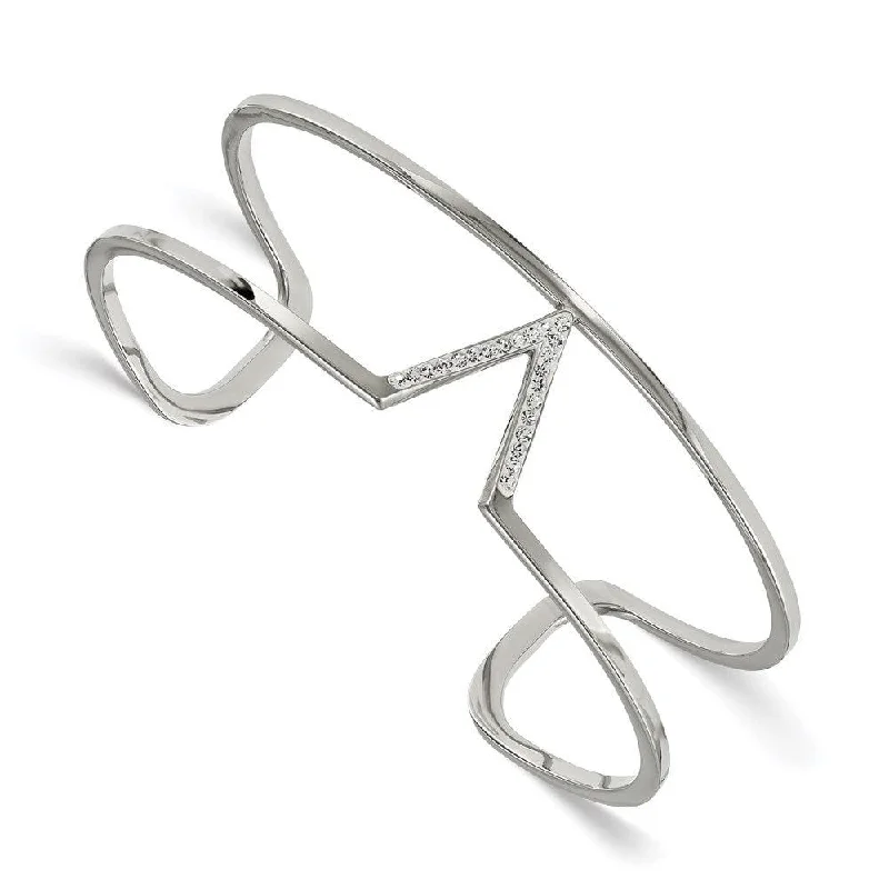 Best bangle bracelets with customizable charms for a personalized, unique piece-Stainless Steel Polished w/ Preciosa Crystal V shape Bangle