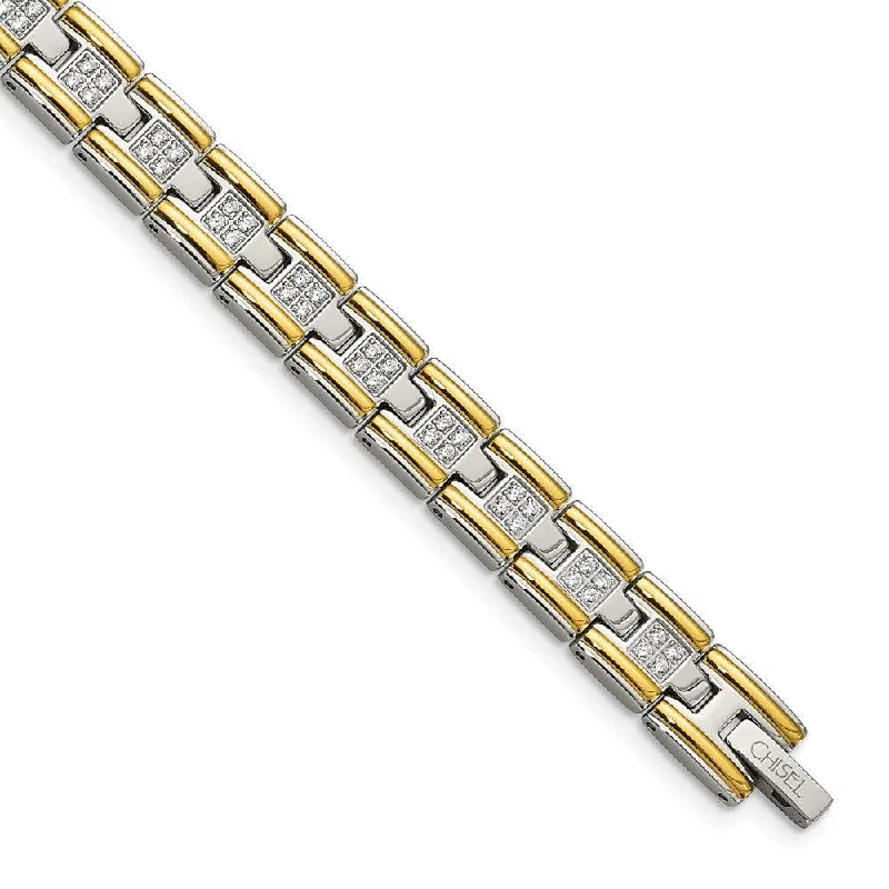 Stainless steel bangle bracelets with polished finishes for a sleek and durable design-Stainless Steel Polished Yellow IP CZ 8.50in Link Bracelet