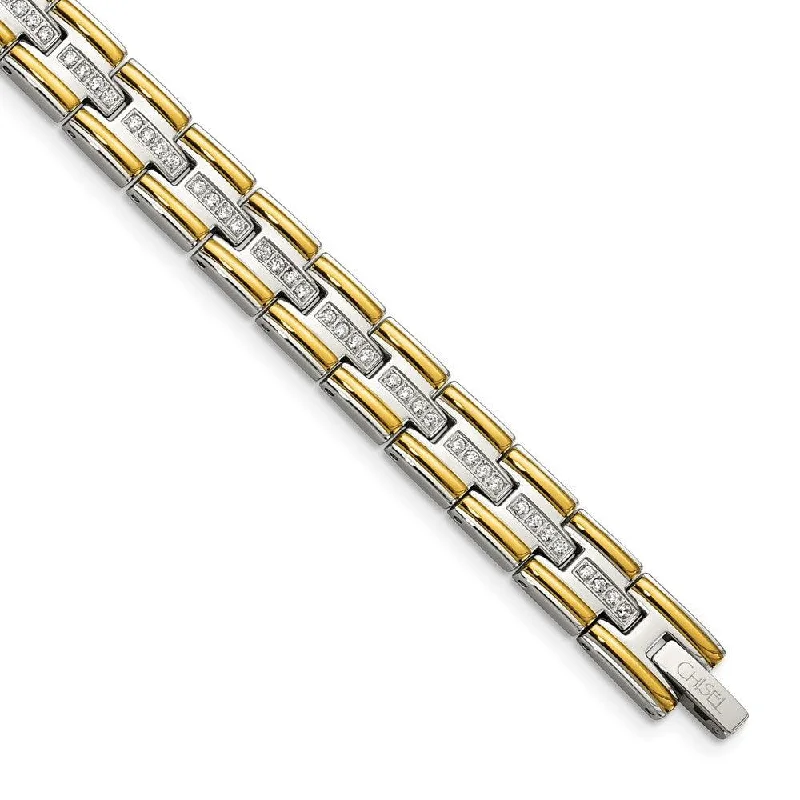 Best bangle bracelets with braided designs for a textured and sophisticated look-Stainless Steel Polished Yellow IP CZ 8.50in Link Bracelet