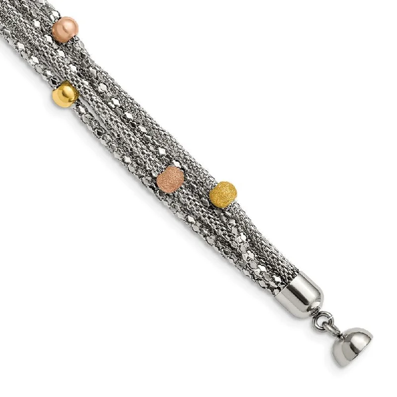 Best bangle bracelets with twisted rope designs for a textured, nautical-inspired look-Stainless Steel Rose and Yellow IP-plated Mesh Bracelet