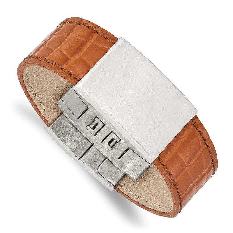 Best bangle bracelets with smooth sterling silver for a polished, refined finish-Stainless Steel Satin Textured Light Brown Leather 8in ID Bracelet