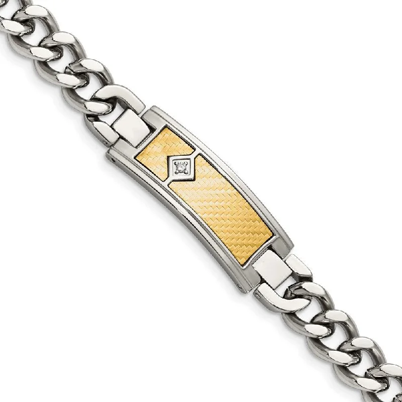 Adjustable bangle bracelets with toggle clasps for easy, secure wearing-Stainless Steel w/18k Polished Weave Textured Diamond ID Bracelet