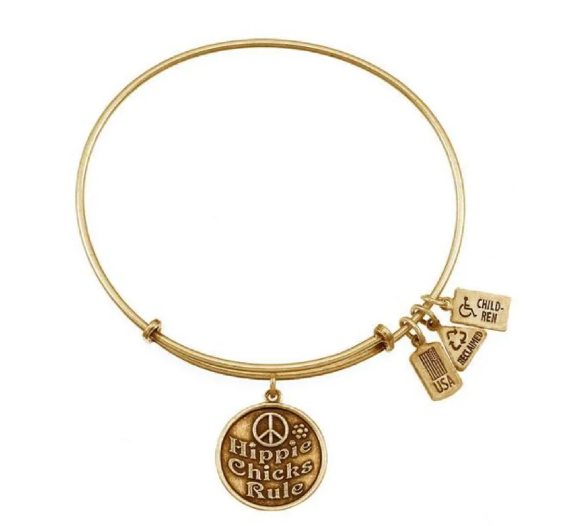 Best bangle bracelets with engraved birthstones for a personalized, meaningful gift-Wind and Fire "Hippie Chicks Rule" Bracelet