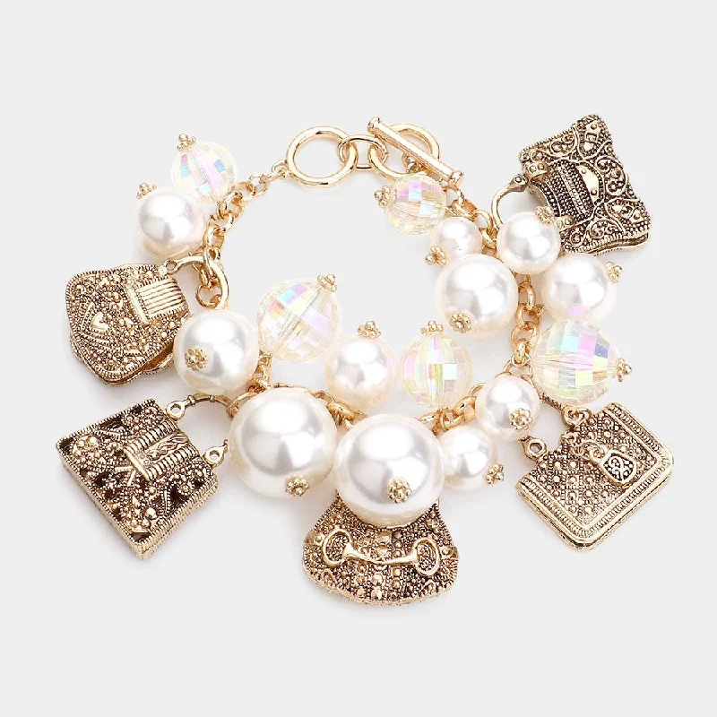 Best silver bangle bracelets with intricate detailing for a timeless and sophisticated style-Wona Trading Bracelets Charm Station Pearl Cluster