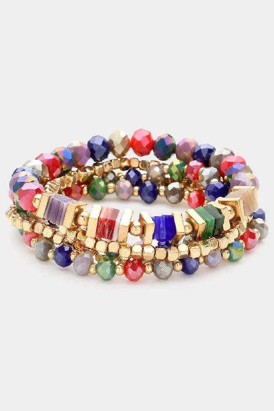 Best bangle bracelets for women with elegant gold designs for every occasion-Wona Trading Bracelets Faceted Beaded Multi Layered