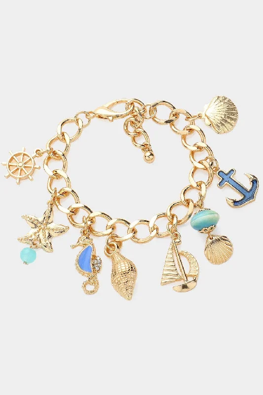 Classic bangle bracelets with pearl embellishments for a feminine and classic touch-Wona Trading Bracelets Seahorse Shell Charm Chunky Br