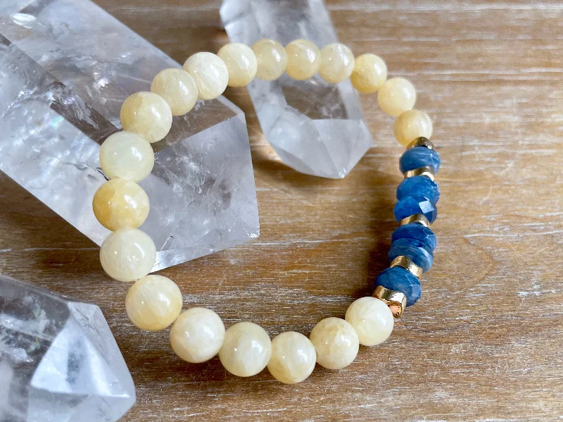 Traditional gold bangle bracelets with a smooth finish for a classic look-Yellow Calcite & Apatite Beaded Bracelet || Reiki Infused